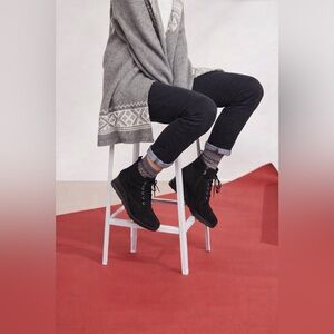 Aquatalia “Chance” Women's Black Suede Lace-Up Wedge Bootie.